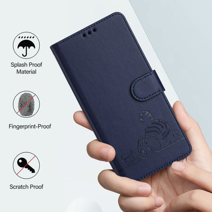 For OPPO Reno11 Pro 5G Global Cat Rat Embossed Pattern RFID Leather Phone Case with Lanyard(Blue) - Reno11 Pro Cases by buy2fix | Online Shopping UK | buy2fix