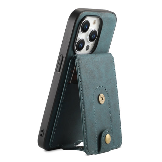 For iPhone 15 Pro Denior D14 NK Retro Pattern MagSafe Magnetic Card Holder Leather Phone Case(Blue) - iPhone 15 Pro Cases by Denior | Online Shopping UK | buy2fix