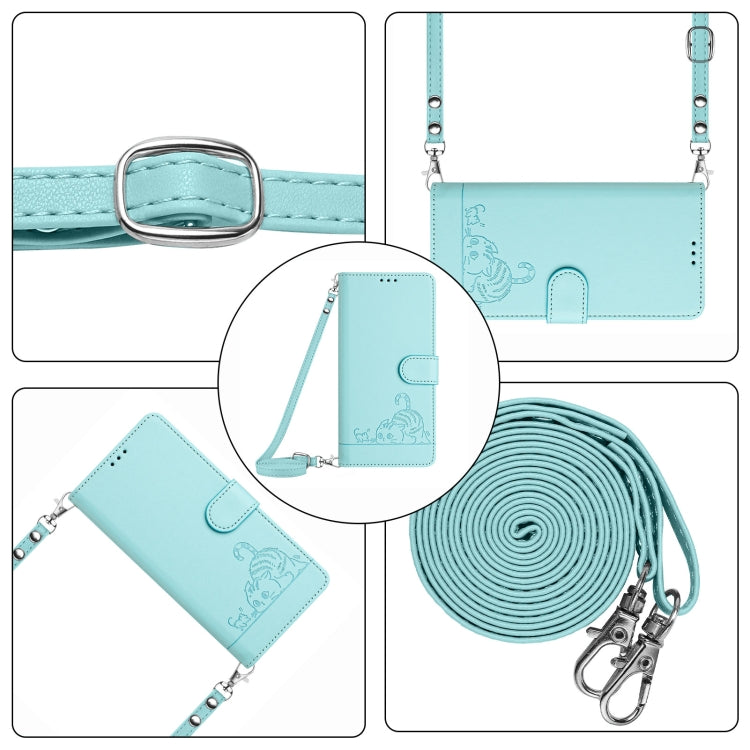 For OnePlus Nord CE4 5G Cat Rat Embossed Pattern RFID Leather Phone Case with Lanyard(Mint Green) - OnePlus Cases by buy2fix | Online Shopping UK | buy2fix