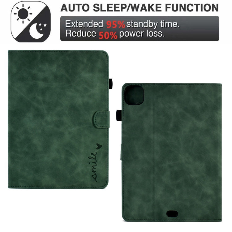 For iPad Pro 11 2024 Embossed Smile Smart Leather Tablet Case(Green) - iPad Pro 11 2024 Cases by buy2fix | Online Shopping UK | buy2fix