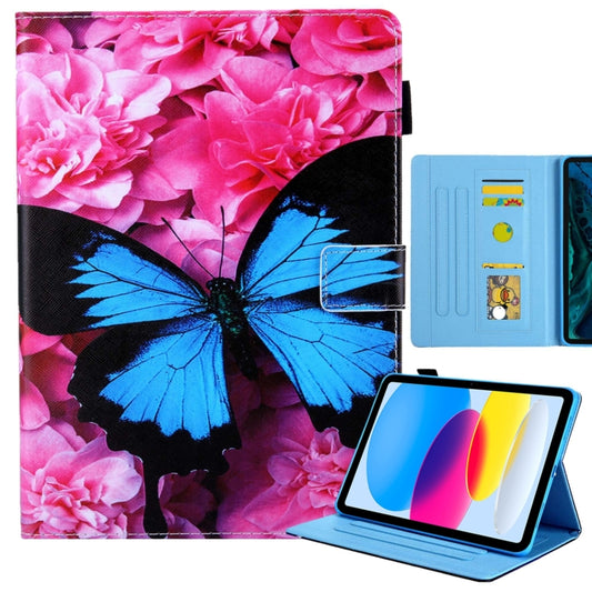 For iPad Pro 11 2024 Colored Drawing Leather Smart Tablet Case(Red Flower Blue Butterfly) - iPad Pro 11 2024 Cases by buy2fix | Online Shopping UK | buy2fix