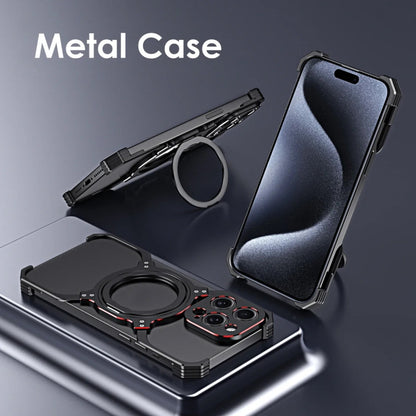 For iPhone 15 Pro Mechanical Arm Borderless MagSafe Holder Metal Phone Case(Black Blue) - iPhone 15 Pro Cases by buy2fix | Online Shopping UK | buy2fix