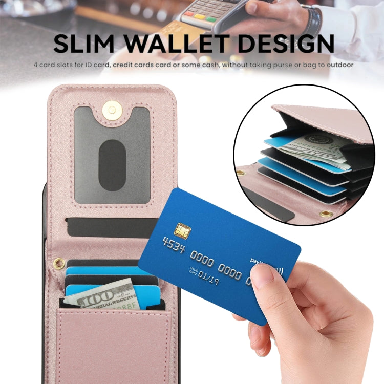 For iPhone 16 Pro YM015 Crossbody Rhombic Card Bag RFID Phone Case(Rose Gold) - iPhone 16 Pro Cases by buy2fix | Online Shopping UK | buy2fix