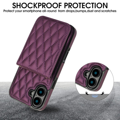 For iPhone 16 YM015 Crossbody Rhombic Card Bag RFID Phone Case(Dark Purple) - iPhone 16 Cases by buy2fix | Online Shopping UK | buy2fix