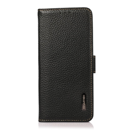 For iPhone 16 KHAZNEH Side-Magnetic Litchi Genuine Leather RFID Case(Black) - iPhone 16 Cases by buy2fix | Online Shopping UK | buy2fix