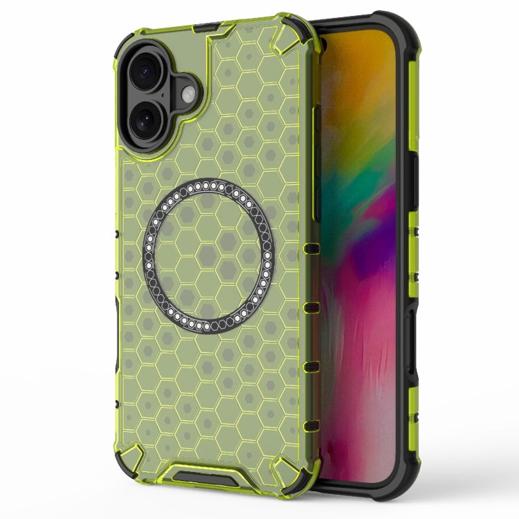 For iPhone 16 Plus Honeycomb Magnetic Ring Shockproof Phone Case(Green) - iPhone 16 Plus Cases by buy2fix | Online Shopping UK | buy2fix