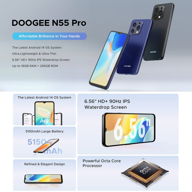 [HK Warehouse] DOOGEE N55 Pro, 6GB+256GB, 6.56 inch Android 14 Spreadtrum T606 Octa Core, Network: 4G(Dark Blue) - DOOGEE by DOOGEE | Online Shopping UK | buy2fix