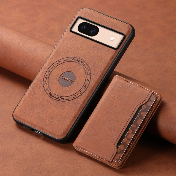 For Google Pixel 8a Denior D13 Retro Texture Leather MagSafe Card Bag Phone Case(Brown) - Google Cases by Denior | Online Shopping UK | buy2fix