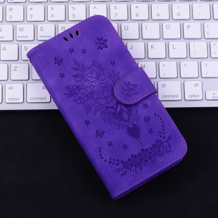 For iPhone SE 2024 Butterfly Rose Embossed Leather Phone Case(Purple) - More iPhone Cases by buy2fix | Online Shopping UK | buy2fix