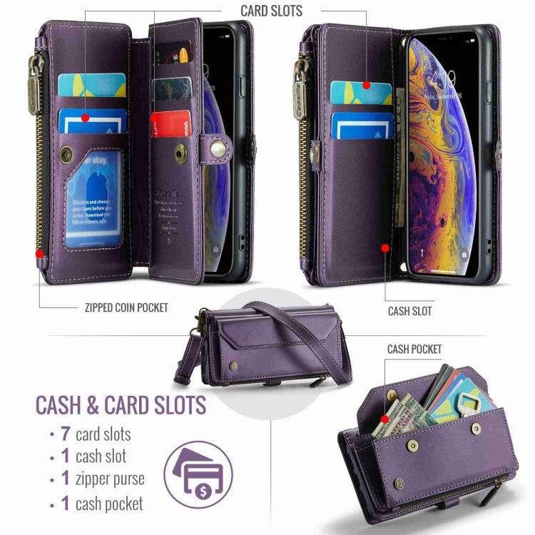 For iPhone XS / X CaseMe C36 Card Slots Zipper Wallet RFID Anti-theft Leather Phone Case(Purple) - More iPhone Cases by CaseMe | Online Shopping UK | buy2fix