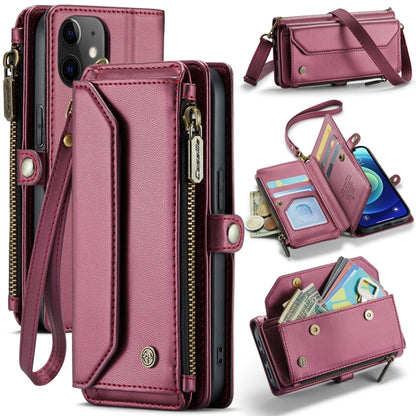 For iPhone 12 mini CaseMe C36 Card Slots Zipper Wallet RFID Anti-theft Leather Phone Case(Wine Red) - iPhone 12 mini Cases by CaseMe | Online Shopping UK | buy2fix