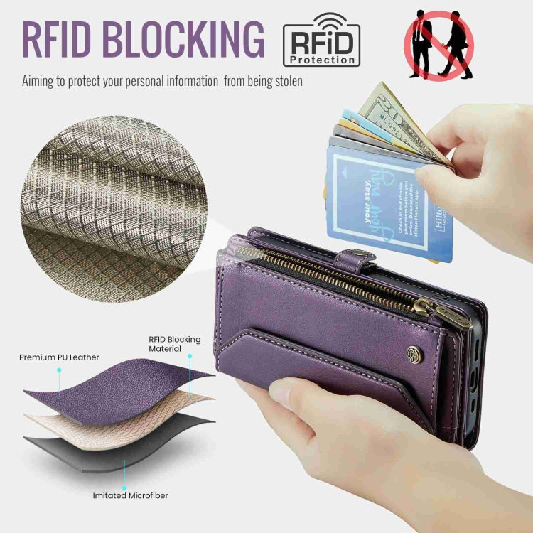 For iPhone 14 Plus CaseMe C36 Card Slots Zipper Wallet RFID Anti-theft Leather Phone Case(Purple) - iPhone 14 Plus Cases by CaseMe | Online Shopping UK | buy2fix