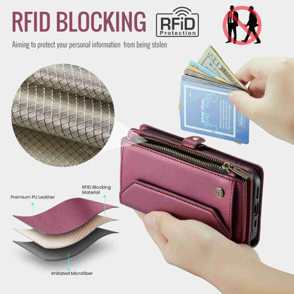 For iPhone 14 Plus CaseMe C36 Card Slots Zipper Wallet RFID Anti-theft Leather Phone Case(Wine Red) - iPhone 14 Plus Cases by CaseMe | Online Shopping UK | buy2fix