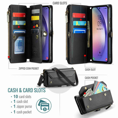 For Samsung Galaxy A54 5G CaseMe C36 Card Slots Zipper Wallet RFID Anti-theft Leather Phone Case(Black) - Galaxy Phone Cases by CaseMe | Online Shopping UK | buy2fix