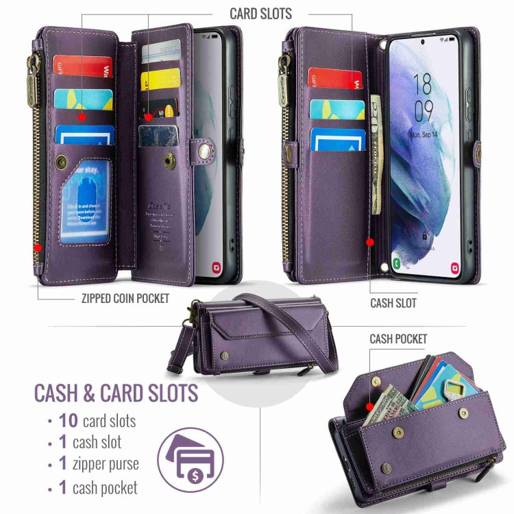 For Samsung Galaxy S21+ 5G CaseMe C36 Card Slots Zipper Wallet RFID Anti-theft Leather Phone Case(Purple) - Galaxy S21+ 5G Cases by CaseMe | Online Shopping UK | buy2fix