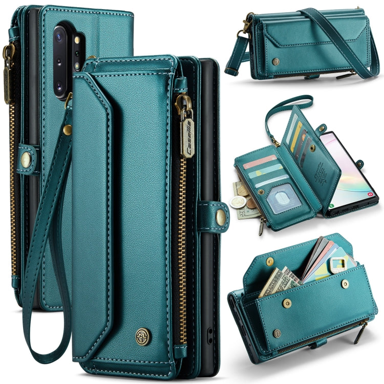 For Samsung Galaxy Note10+ CaseMe C36 Card Slots Zipper Wallet RFID Anti-theft Leather Phone Case(Blue-green) - Galaxy Phone Cases by CaseMe | Online Shopping UK | buy2fix