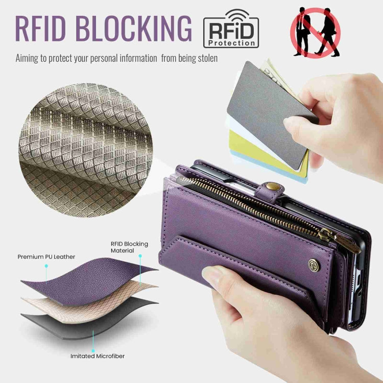 For Samsung Galaxy Z Fold3 CaseMe C36 Card Slots Zipper Wallet RFID Anti-theft Leather Phone Case(Purple) - Galaxy Phone Cases by CaseMe | Online Shopping UK | buy2fix