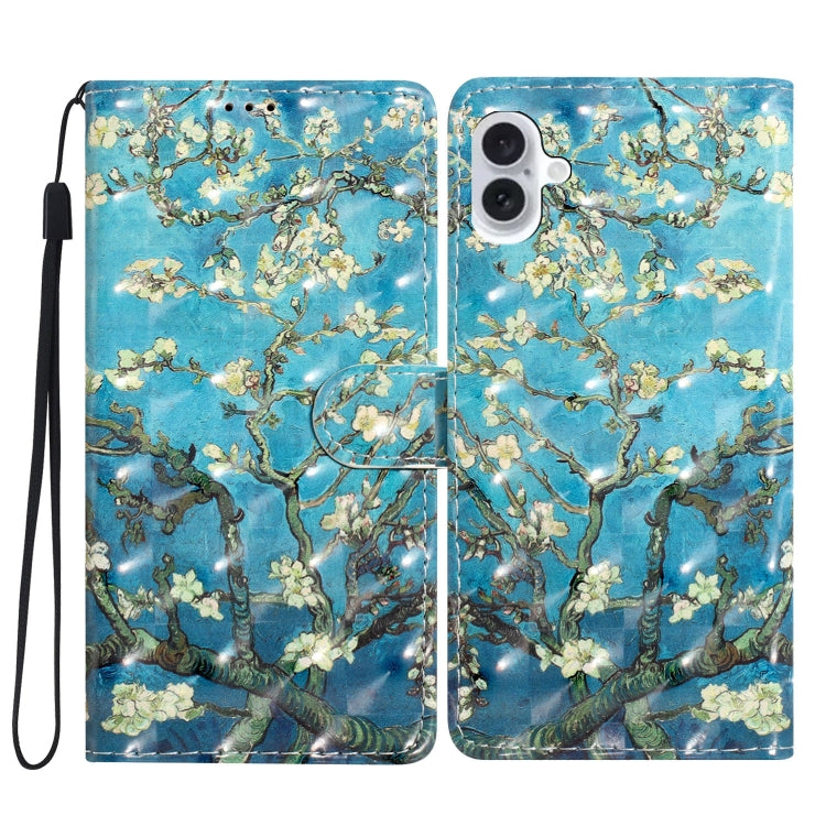 For iPhone 16 Plus 3D Pattern Leather Phone Case(Blue Base Apricot Flower) - iPhone 16 Plus Cases by buy2fix | Online Shopping UK | buy2fix