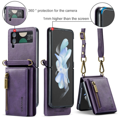 For Samsung Galaxy Z Flip3 5G DG.MING M5 Series Zip RFID Multi Card Detachable Leather Phone Case with Long Lanyard(Purple) - Galaxy Phone Cases by DG.MING | Online Shopping UK | buy2fix