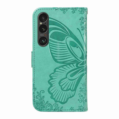 For Sony Xperia 1 VI 2024 Swallowtail Butterfly Embossed Leather Phone Case(Green) - Sony Cases by buy2fix | Online Shopping UK | buy2fix