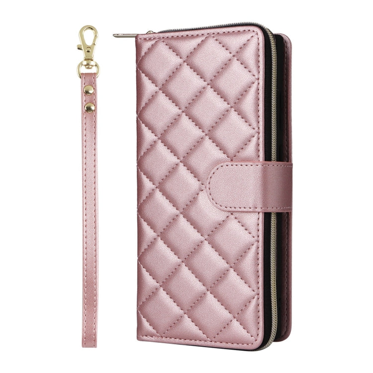 For Samsung Galaxy S25 Ultra 5G Crossbody Rhombic Zipper Tower Buckle Leather Phone Case with Lanyard(Rose Gold) - Galaxy S25 Ultra 5G Cases by buy2fix | Online Shopping UK | buy2fix