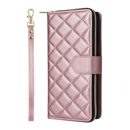 For Samsung Galaxy S25 Ultra 5G Crossbody Rhombic Zipper Tower Buckle Leather Phone Case with Lanyard(Rose Gold) - Galaxy S25 Ultra 5G Cases by buy2fix | Online Shopping UK | buy2fix