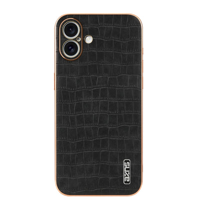 For iPhone 16 Plus AZNS Electroplated Frame Crocodile Texture Full Coverage Phone Case(Black) - iPhone 16 Plus Cases by AZNS | Online Shopping UK | buy2fix