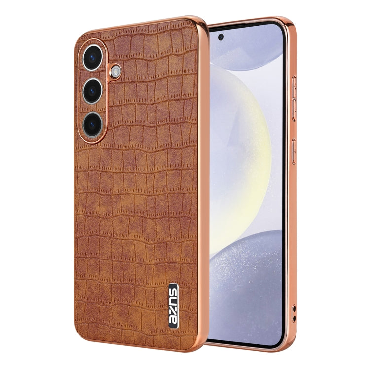 For Samsung Galaxy S24+ 5G AZNS Electroplated Frame Crocodile Texture Full Coverage Phone Case(Brown) - Galaxy S22+ 5G Cases by AZNS | Online Shopping UK | buy2fix