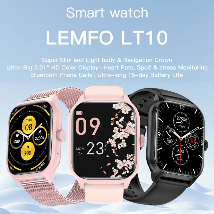 LEMFO LT10 2.01 inch TFT Screen Smart Watch Supports Bluetooth Call / Health Monitoring, Steel Strap(Black) - Smart Watches by LEMFO | Online Shopping UK | buy2fix