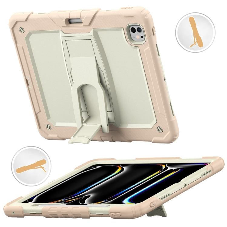 For iPad Pro 13 2024 Silicone Hydric PC Tablet Case with Shoulder Strap & Holder(Beige Rose Gold) - iPad Pro 13 2024 Cases by buy2fix | Online Shopping UK | buy2fix