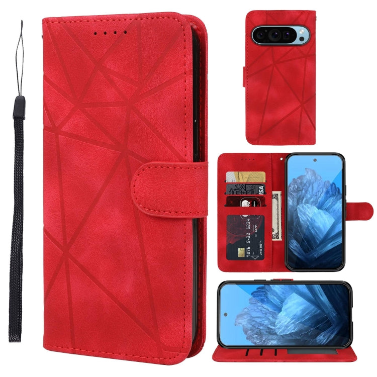 For Google Pixel 9 / 9 Pro Skin Feel Geometric Lines Leather Phone Case(Red) - Google Cases by buy2fix | Online Shopping UK | buy2fix