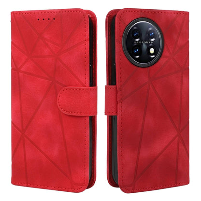 For OnePlus 11 Skin Feel Geometric Lines Leather Phone Case(Red) - OnePlus Cases by buy2fix | Online Shopping UK | buy2fix