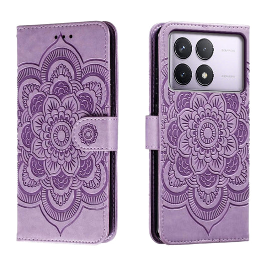 For Xiaomi Redmi K70 Sun Mandala Embossing Pattern Phone Leather Case(Purple) - K70 Cases by buy2fix | Online Shopping UK | buy2fix