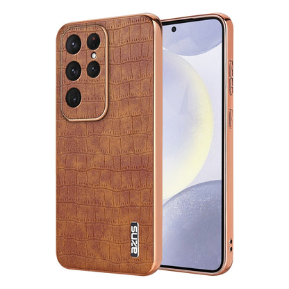 For Samsung Galaxy S25 Ultra 5G AZNS Electroplated Frame Crocodile Texture Full Coverage Phone Case(Brown) - Galaxy S25 Ultra 5G Cases by AZNS | Online Shopping UK | buy2fix