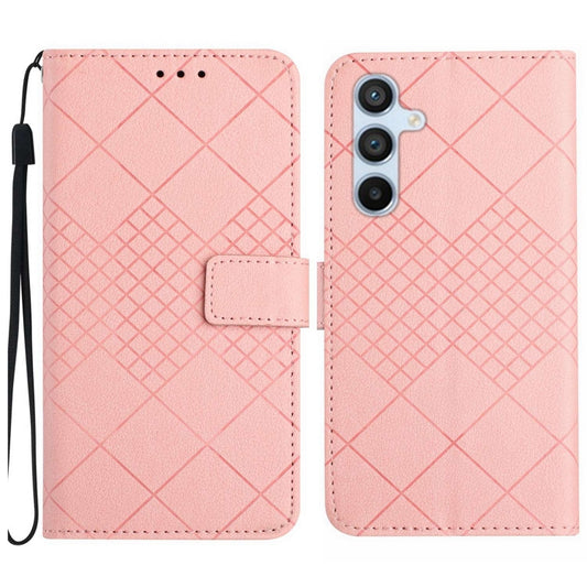 For Samsung Galaxy S25 5G Rhombic Grid Texture Leather Phone Case(Pink) - Galaxy S25 5G Cases by buy2fix | Online Shopping UK | buy2fix