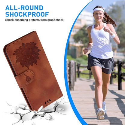 For iPhone 16 Pro Max Lotus Embossed Leather Phone Case(Brown) - iPhone 16 Pro Max Cases by buy2fix | Online Shopping UK | buy2fix