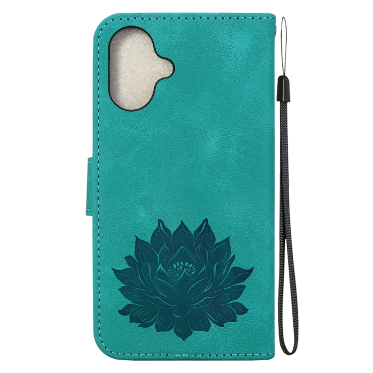 For iPhone 16 Plus Lotus Embossed Leather Phone Case(Green) - iPhone 16 Plus Cases by buy2fix | Online Shopping UK | buy2fix