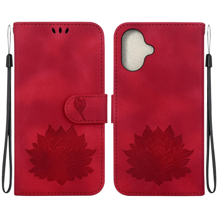 For iPhone 16 Lotus Embossed Leather Phone Case(Red) - iPhone 16 Cases by buy2fix | Online Shopping UK | buy2fix