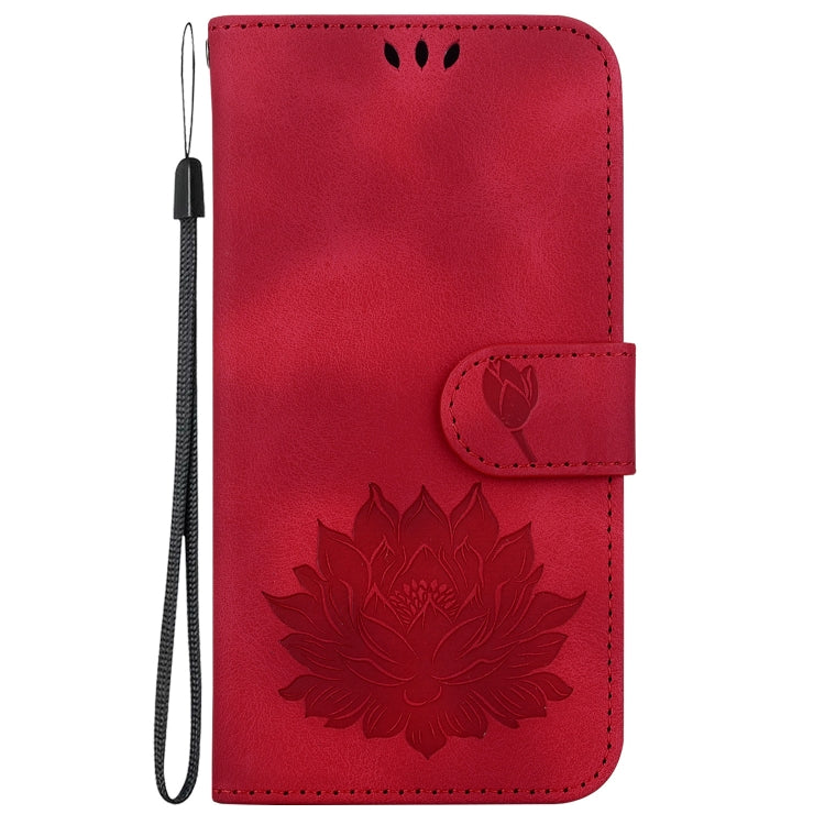 For iPhone 16 Lotus Embossed Leather Phone Case(Red) - iPhone 16 Cases by buy2fix | Online Shopping UK | buy2fix