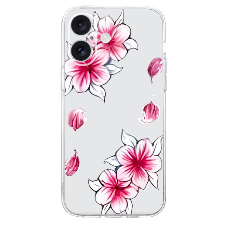 For iPhone 16 Colored Drawing Pattern Transparent TPU Phone Case(Sakura) - iPhone 16 Cases by buy2fix | Online Shopping UK | buy2fix