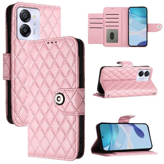 For Blackview Color 8 Rhombic Texture Flip Leather Phone Case with Lanyard(Pink) - More Brand by buy2fix | Online Shopping UK | buy2fix