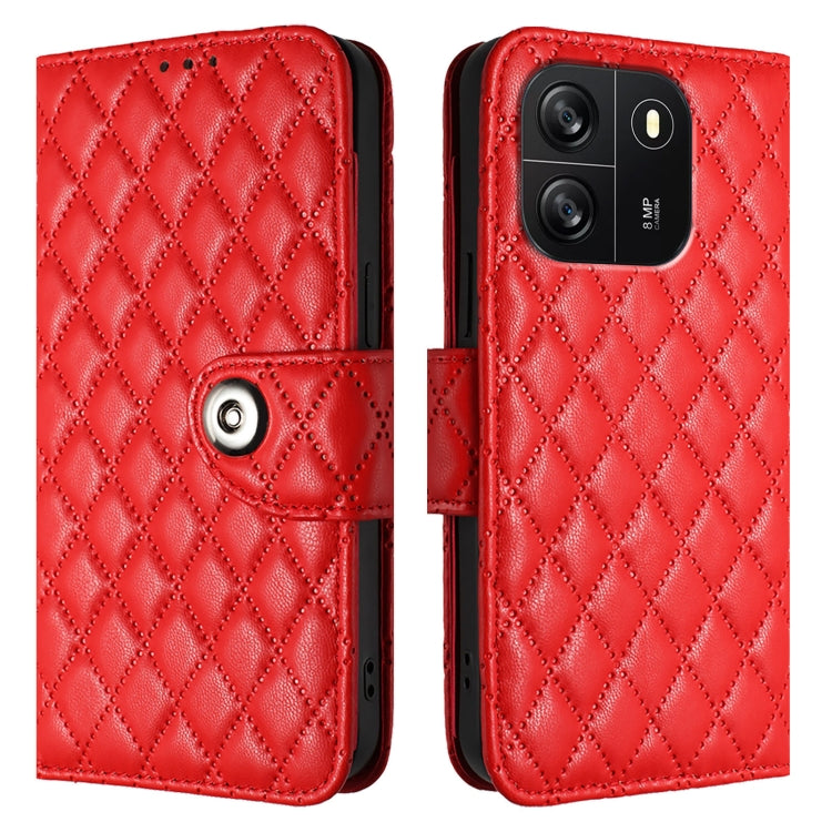 For Blackview Wave 6C Rhombic Texture Flip Leather Phone Case with Lanyard(Red) - More Brand by buy2fix | Online Shopping UK | buy2fix