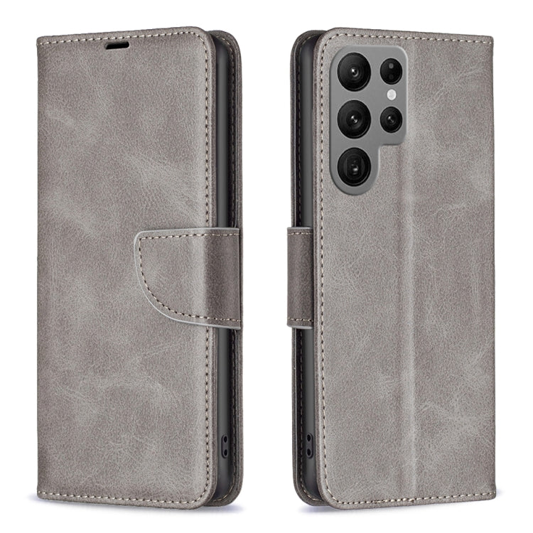 For Samsung Galaxy S25 Ultra 5G Lambskin Texture Pure Color Flip Leather Phone Case(Grey) - Galaxy S25 Ultra 5G Cases by buy2fix | Online Shopping UK | buy2fix