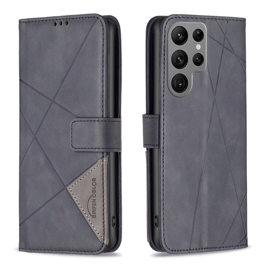 For Samsung Galaxy S25 Ultra 5G Magnetic Buckle Rhombus Texture Leather Phone Case(Black) - Galaxy S25 Ultra 5G Cases by buy2fix | Online Shopping UK | buy2fix