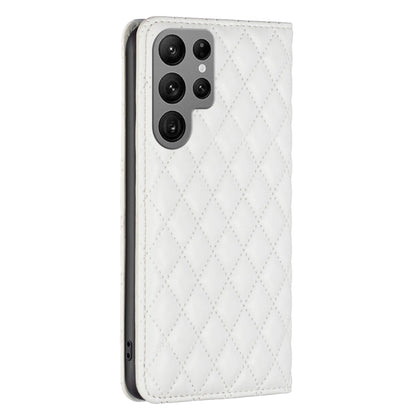 For Samsung Galaxy S25 Ultra 5G Diamond Lattice Magnetic Leather Flip Phone Case(White) - Galaxy S25 Ultra 5G Cases by buy2fix | Online Shopping UK | buy2fix