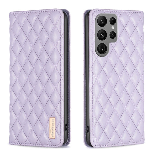 For Samsung Galaxy S25 Ultra 5G Diamond Lattice Magnetic Leather Flip Phone Case(Purple) - Galaxy S25 Ultra 5G Cases by buy2fix | Online Shopping UK | buy2fix