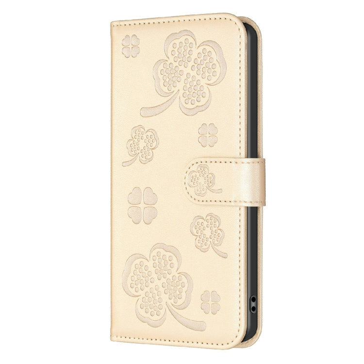 For Samsung Galaxy S25 Ultra 5G Four-leaf Embossed Leather Phone Case(Gold) - Galaxy S25 Ultra 5G Cases by buy2fix | Online Shopping UK | buy2fix