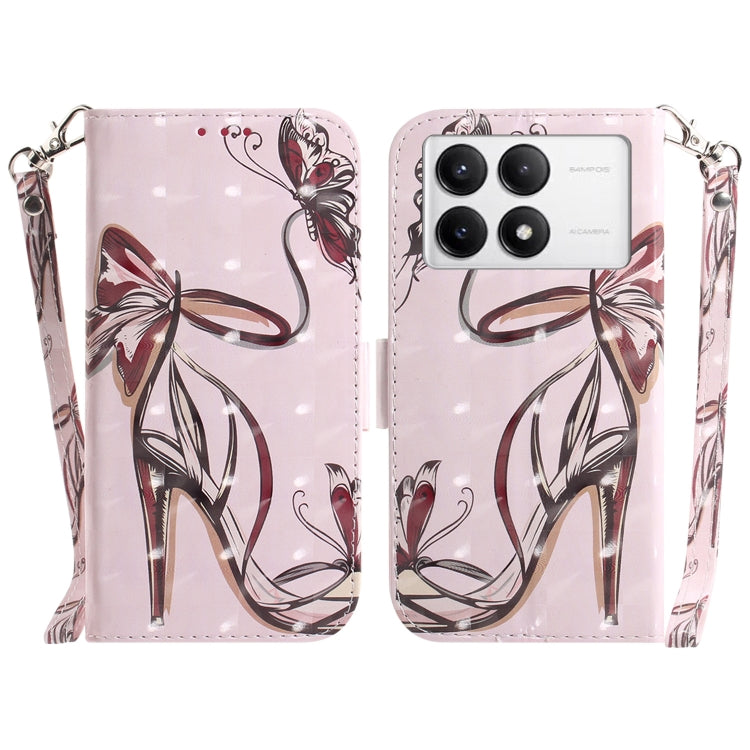 For Xiaomi Redmi K70 Pro / K70 3D Colored Flip Leather Phone Case(Butterfly High-heeled) - K70 Cases by buy2fix | Online Shopping UK | buy2fix