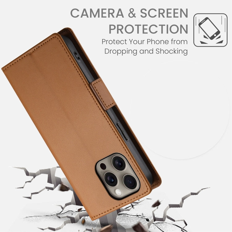 For iPhone 16 Pro Max Side Buckle Magnetic Frosted Leather Phone Case(Brown) - iPhone 16 Pro Max Cases by buy2fix | Online Shopping UK | buy2fix