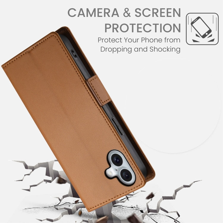 For iPhone 16 Plus Side Buckle Magnetic Frosted Leather Phone Case(Brown) - iPhone 16 Plus Cases by buy2fix | Online Shopping UK | buy2fix